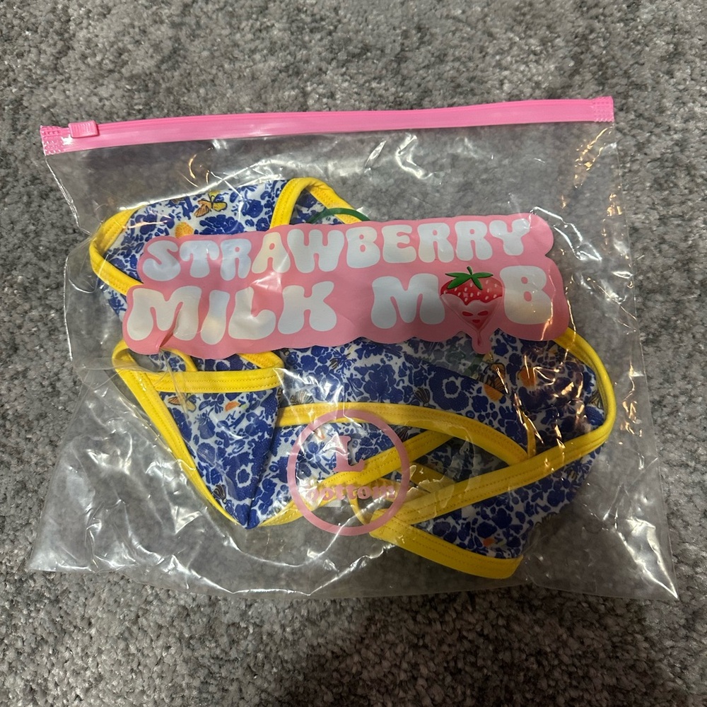 Strawberry Milk Mob Blue and Yellow Bikini Bottom
